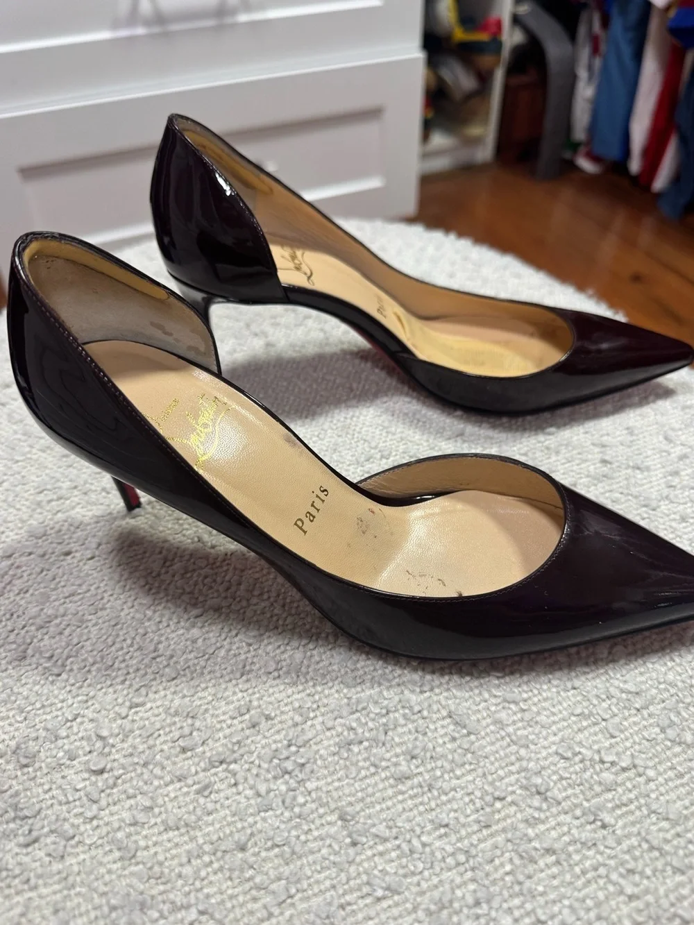 Christian Louboutin Iriza Patent Leather d’Orsay Pumps Oxblood Red Sole EU 36